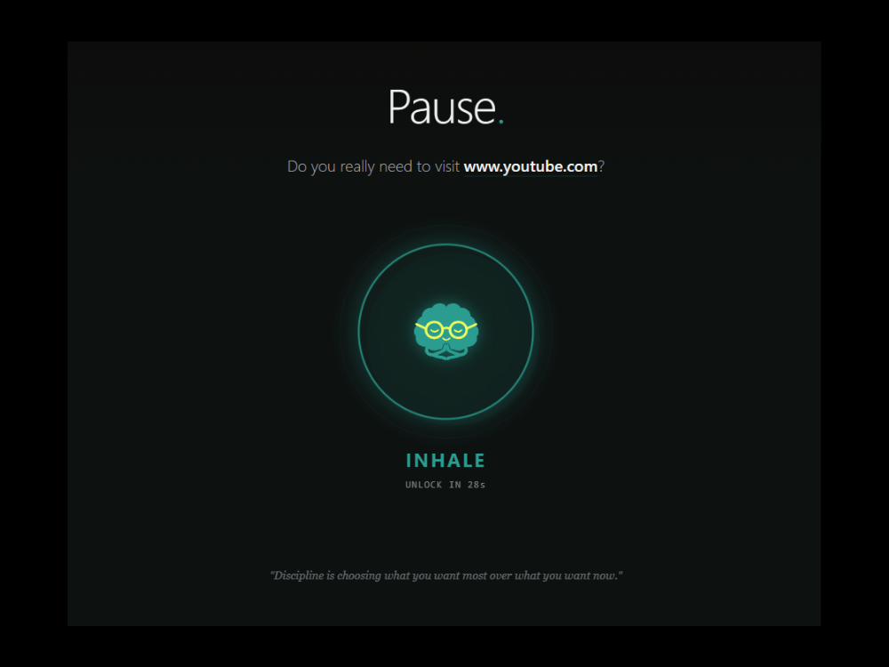 ZenBlock Mindful Pause screen with breathing animation